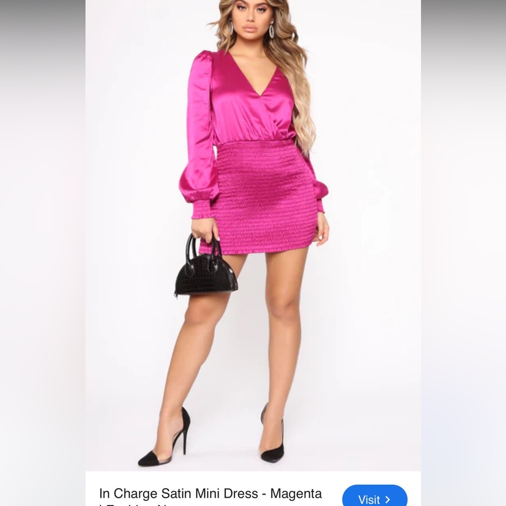 Fashion Nova In Charge Fuchsia Satin Mini Dress XL NWT
